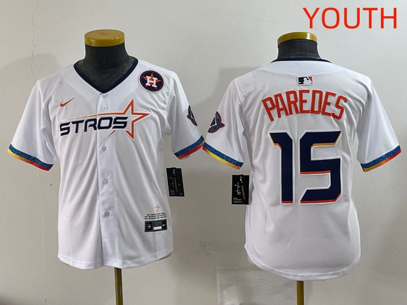 Youth Houston Astros #15 Paredes White Fourth generation Joint Name 2025 Nike MLB Jersey style 8